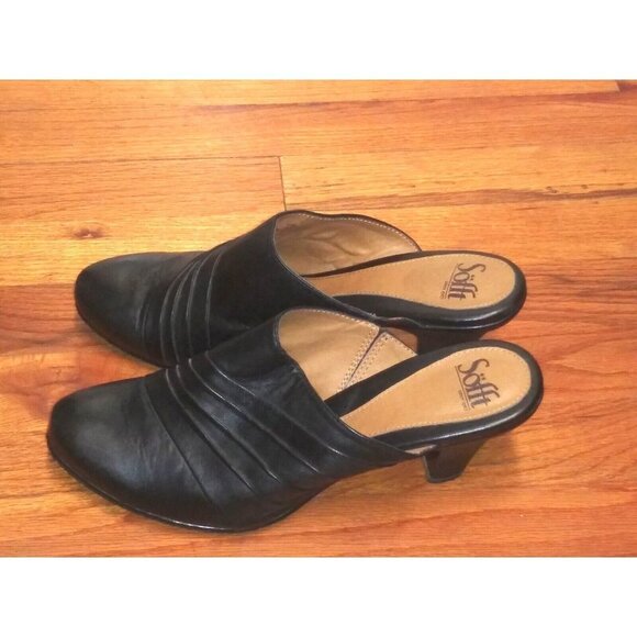 SOFFT Shoes Mules Women's 9.5M heels Black Leather Slip Ons EUC - Picture 8 of 8